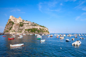  Ischia port, Aragonese Castle and small boats