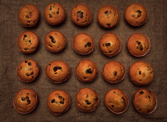 Muffins in a row.