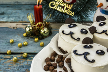 Christmas cake on a wooden board