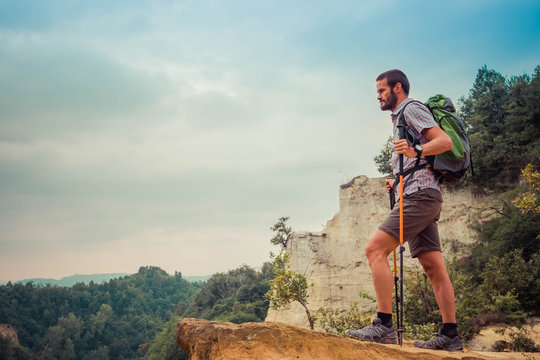 A man hiking on the hills