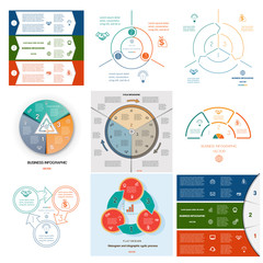 Set 9 templates Infographics cyclic processes on three positions