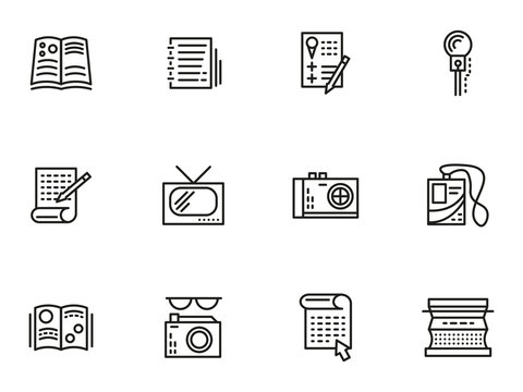Media publishing simple line style vector icons