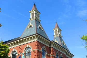Fototapeta premium Gloucester City Hall was built in 1870 with Victorian and Second Empire style. The building is served as the center of Gloucester government in downtown Gloucester, Massachusetts, USA.
