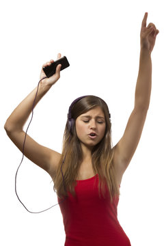 beautiful teenage girl portrait dancing listening to music