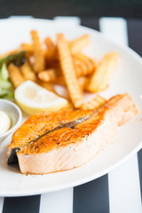 Grilled salmon steak - selective focus point