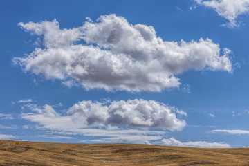 Shaped clouds above the land.