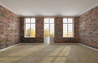 Empty room with brick walls