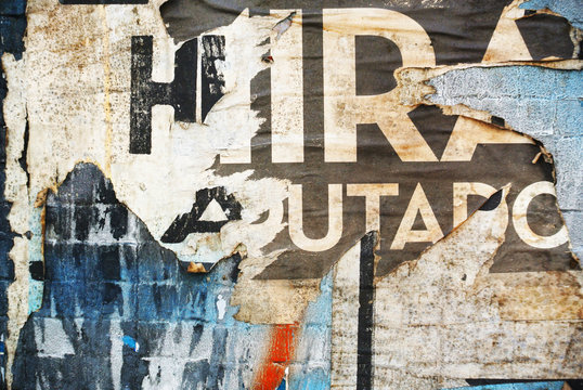 Random background collage texture paper on eroded wall
