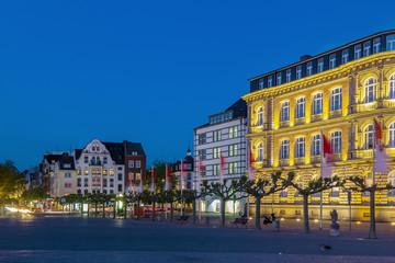 Fototapeta na wymiar Square Burgplatz in evening, Dusseldorf, Germany
