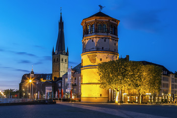 Old Castle Tower and st Lambertus church, Dusseldorf