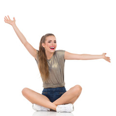 Carefree Sitting Woman