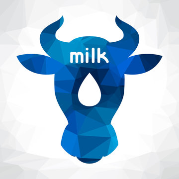Cow head and milk emblem design on polygon background