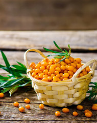 berries of an organic sea-buckthorn in a basket © zoryanchik