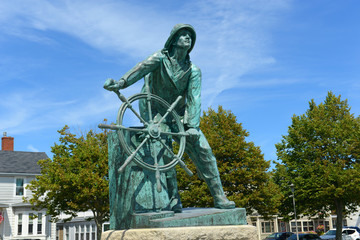 Gloucester Fisherman's Memorial (a.k.a. Man at the Wheel) located near the entrance of Gloucester,...