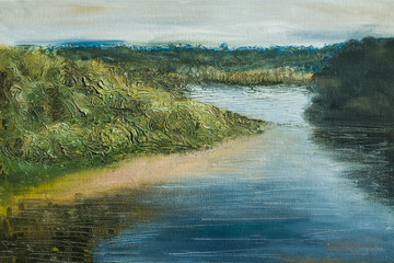 river and forest on a cloudy day