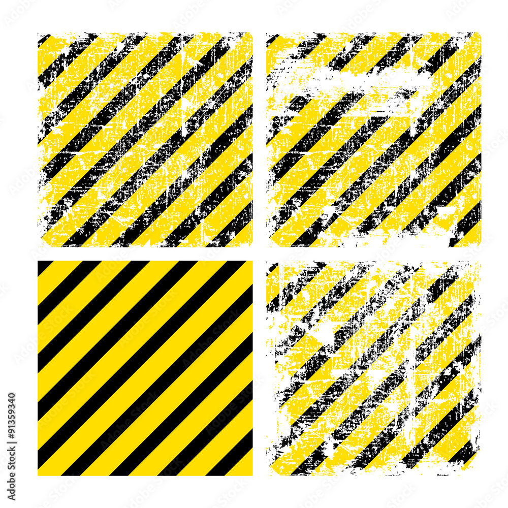 Wall mural Four square yellow vector backgrounds with black stripes with varying degrees of wear