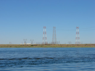 eletrical towers on hanford nuclear site along columbia river