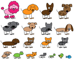 Vector Collection of Cute Stick Figure Pets and Animals - 91359351