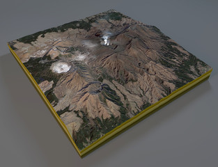 Vista satellitare del Monte Aso e zone limitrofe mappa in 3d, sezione, vulcano, Giappone
