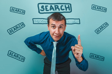 Man Male businessman raised his finger up the idea disgusted onl