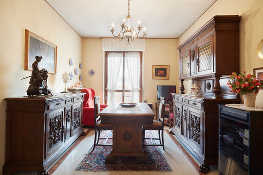 Dining room with antiquities in old house