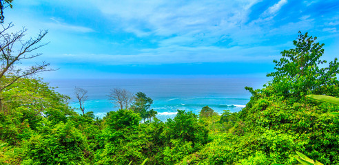 An image of a tropical beach, view from above the forst,  taken on Costa Rica 