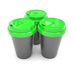 Three paper coffee cups