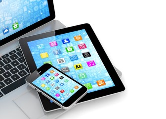 Laptop, phone and tablet pc.