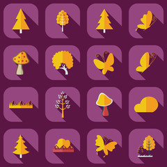 Flat concept, set modern design with shadow forest