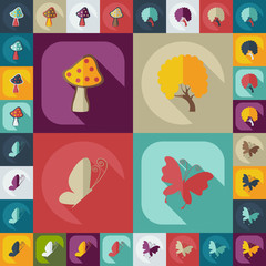 Flat concept, set modern design with shadow forest