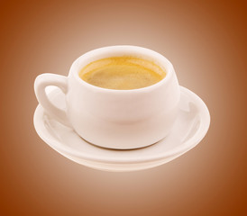 Coffee cup of espresso on brown background