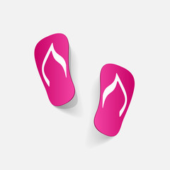 Realistic paper sticker: beach flip flops
