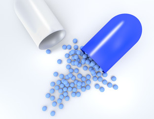 3D illustration of medical pill with small capsules isolated