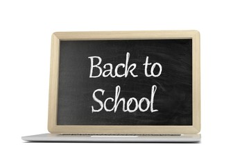 Obraz premium Laptop with chalkboard, back to school, online education concept