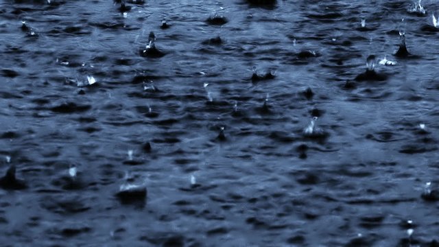 Heavy rain on water surface.