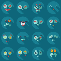 Flat concept, set modern design with shadow smiley