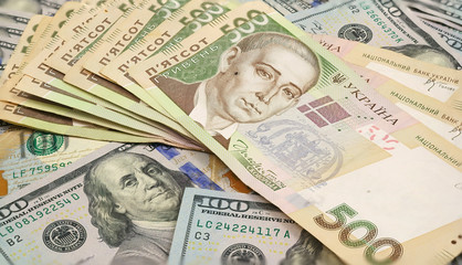 five hundred of Ukrainian and American one hundred money banknots