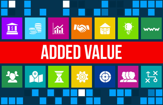 Added value concept image with business icons and copyspace.
