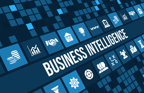 Business intelligence concept image with business icons and copyspace.