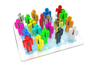 group of people figures on tablet PC, 3d render