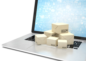 Technology business concept, shipping: cardboard package boxes