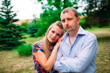 Fototapeta premium Happy young couple in love. Park outdoors.