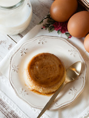 Caramel custard with eggs and milk