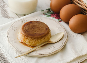 Caramel custard with eggs and milk