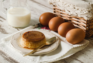 Caramel custard with eggs and milk