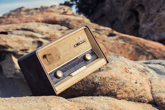 Vintage Fashioned Old Radio On The Beach