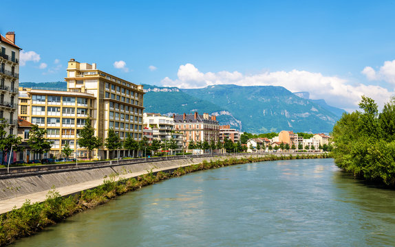View of Grenoble over the river Isere - France