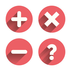 Obraz premium Plus and minus icons. Question FAQ symbol.