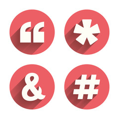 Obraz premium Quote, asterisk footnote icons. Hashtag symbol.