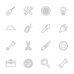 Repair tools icons. Hammer with wrench key.